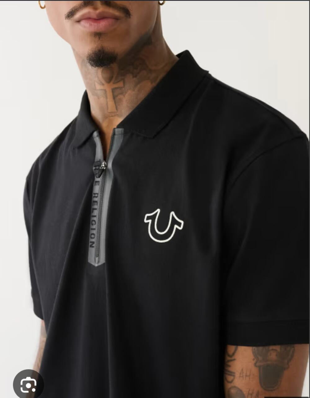 True Religion Black Quarter Zip Polo Shirt Large